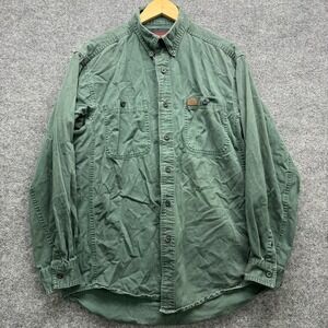 Wrangler Riggs Workwear Shirt Men's L Green Long Sleeve Cotton Button Down Work